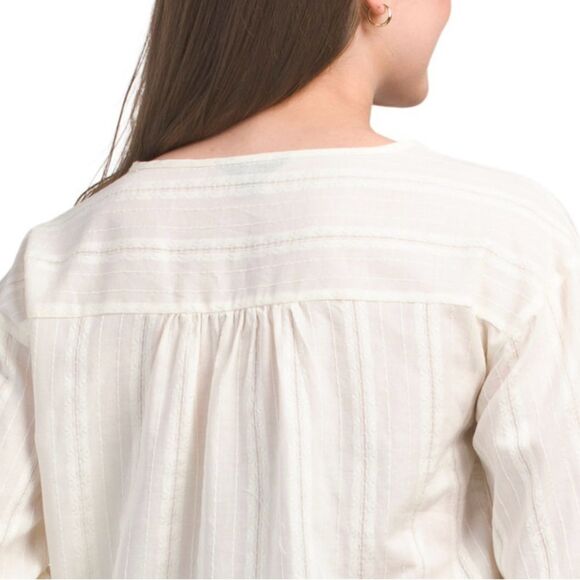 FRYE Marshmallow Ivory Cotton Crochet Lace 3/4 Sleeve Button Front Boho Blouse - Picture 4 of 14